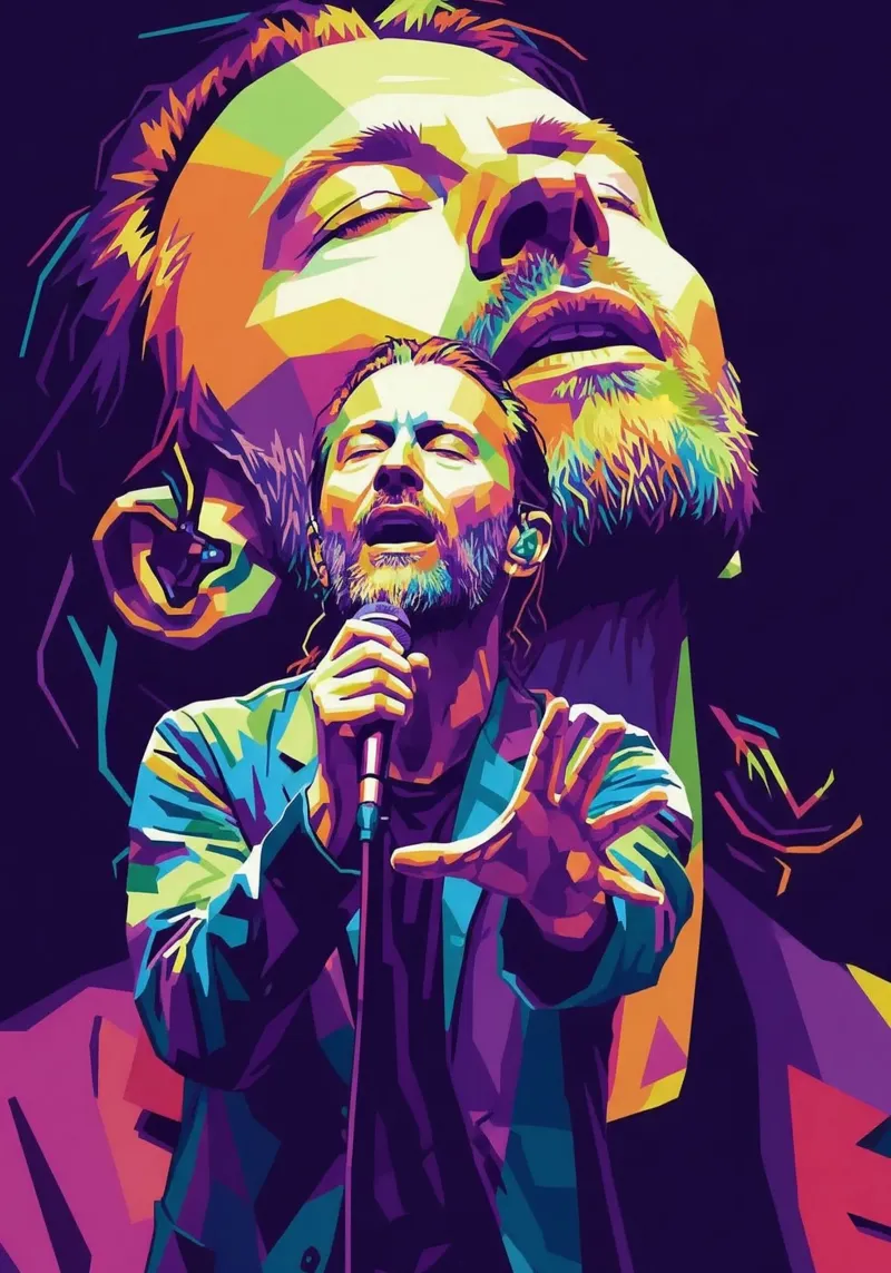 Performance di Thom Yorke sul palco tela con Cornice a cassetta da Hantamrata