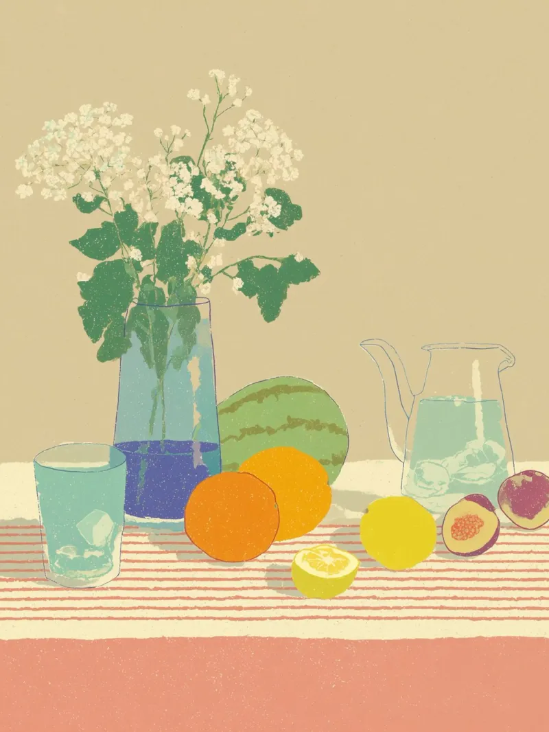 Citrus table with melon canvas with Floater frame by Carinaprint