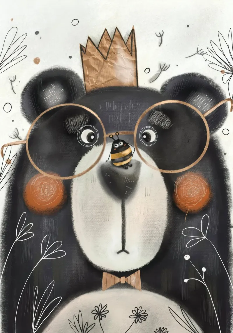 Nelli Suneli - L'ape impertinente e l'orso poster con telaio in legno da muench benjamin