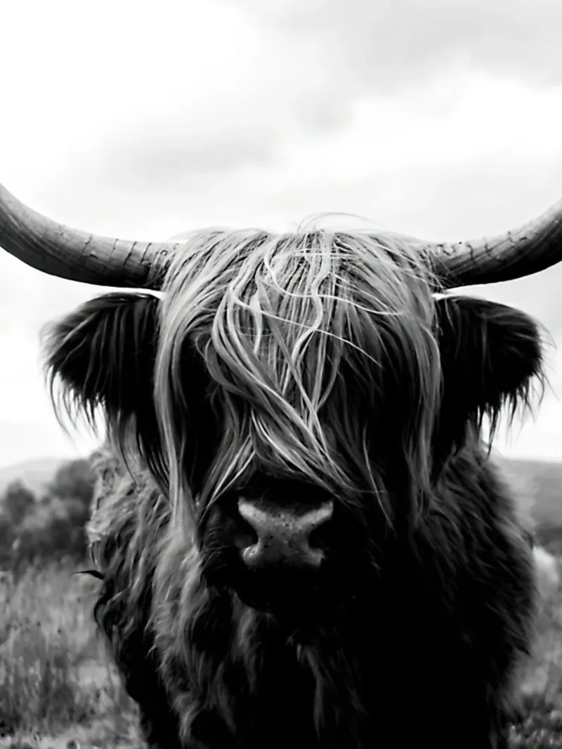 Bovini delle Highlands scozzesi poster con telaio in alluminio da Black And White