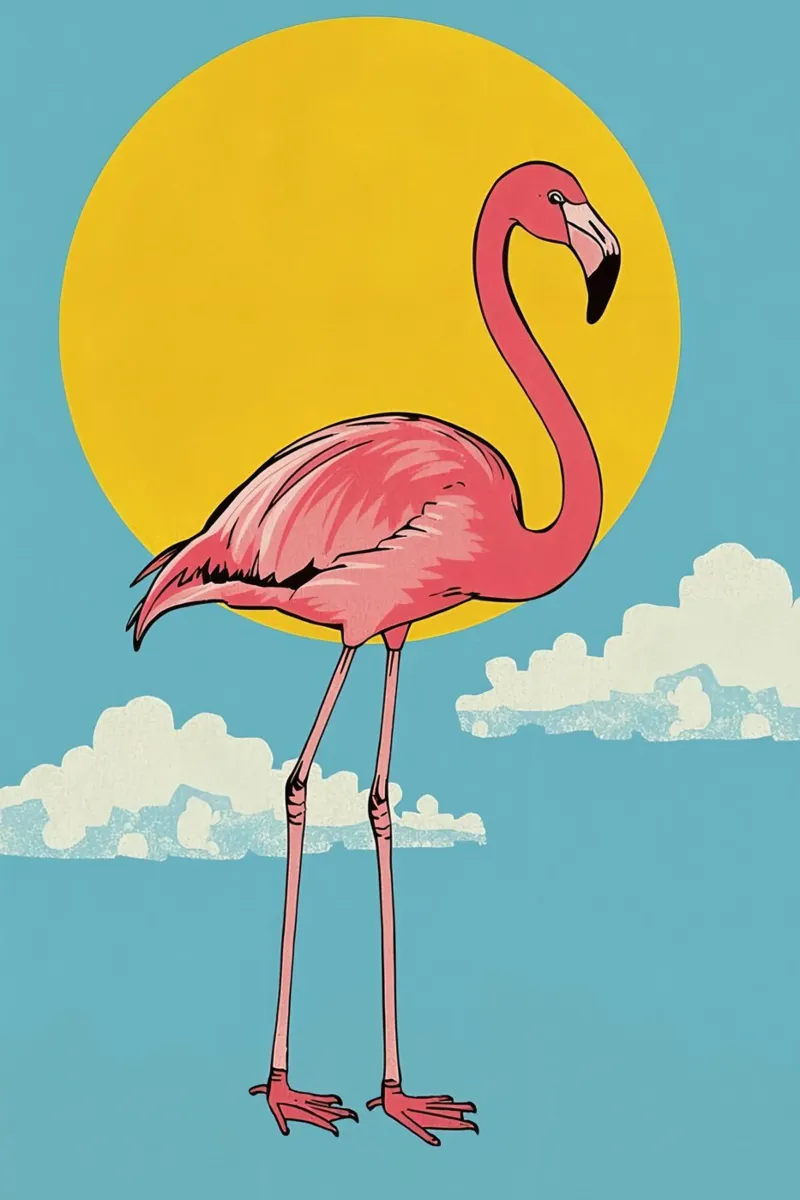 Pink Flamingo with Sun and Clouds canvas with Floater frame by DesignDoodle
