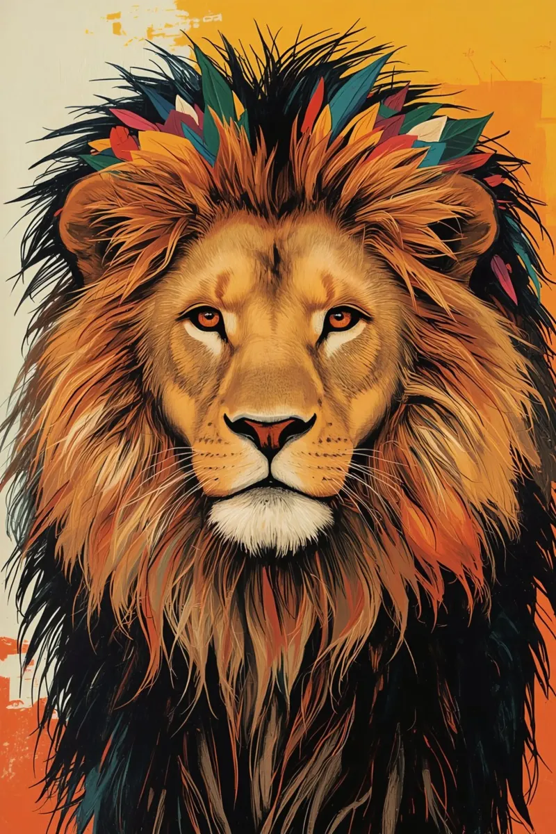 Testa di leone con piume poster da DesignDoodle
