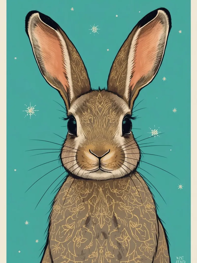 Rabbit with Decorative Fur on Teal Background canvas with Floater frame by DesignDoodle