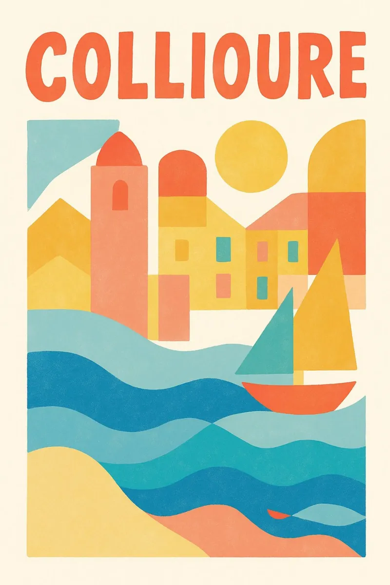 Poster d'epoca di Collioure - colori fauvisti e porto poster con telaio in plastica da JETLAG | affiches voyage