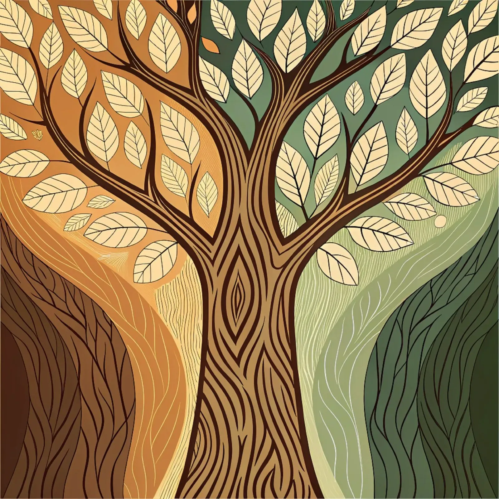 Seasons of the Soul: A Tree of Life Abstract in Earth Tones canvas with Floater frame by Artistic-shop