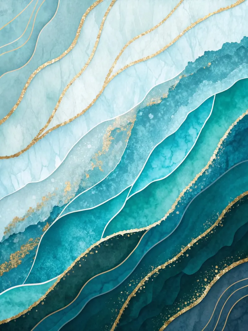 Majestic Azure & Emerald Waves with Gilded Accents canvas with Floater frame by Artistic-shop