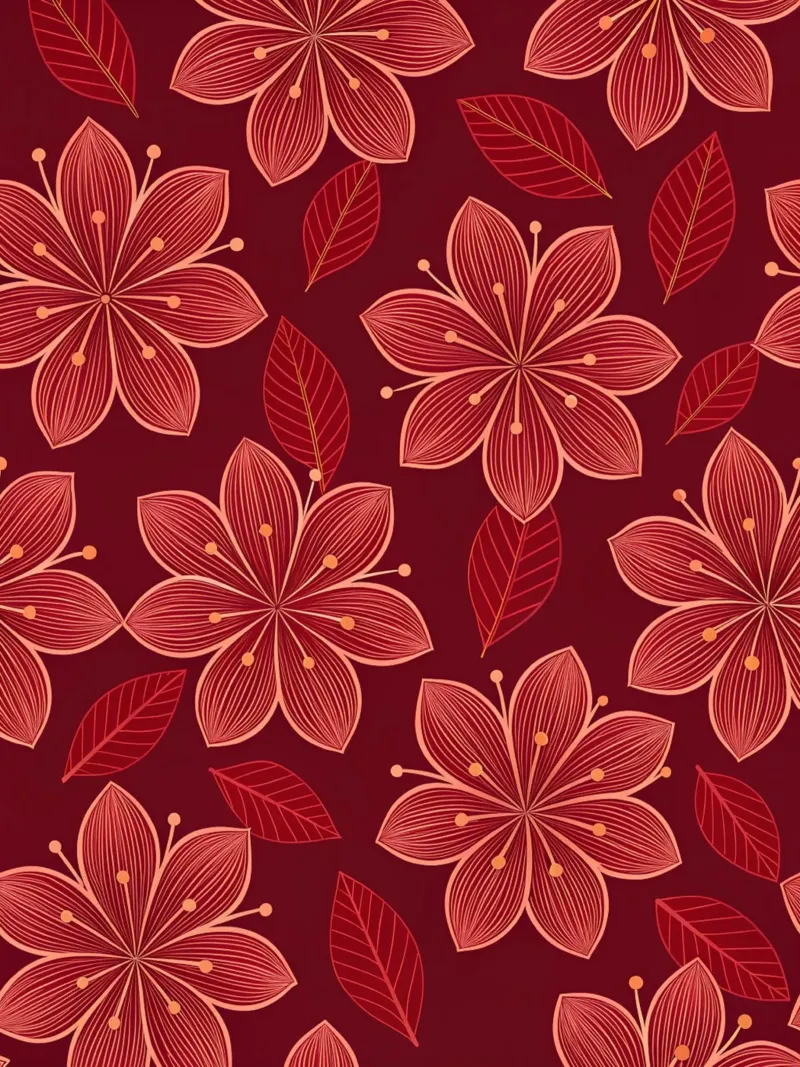 Rosso rubino e oro, fiori floreali senza cuciture poster da Artistic-shop