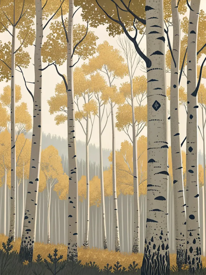 Un boschetto di Aspen dorati in autunno: Un digitale sereno e moderno tela con Cornice a cassetta da Artistic-shop