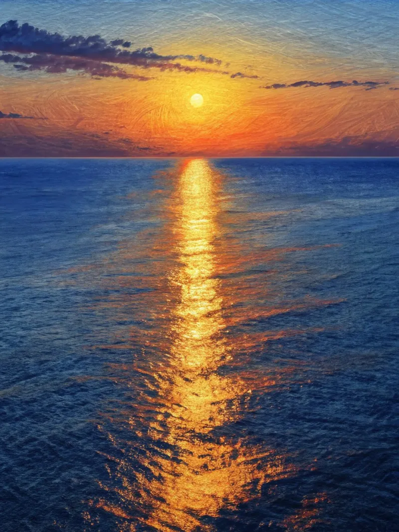 Sentiero d'oro verso l'orizzonte: Un sereno tramonto sul mare tela con Cornice a cassetta da Artistic-shop