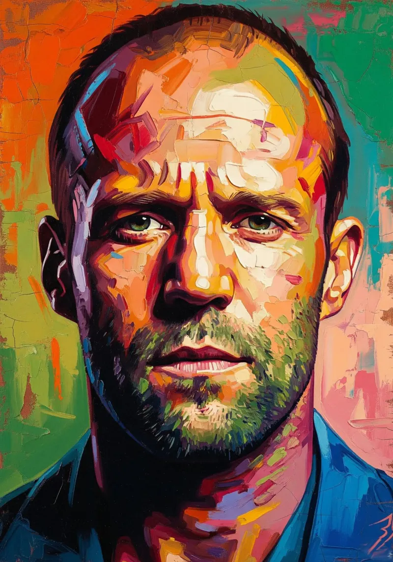 Jason Statham abstract kunstschilderij canvas met Baklijst van Lembayung art