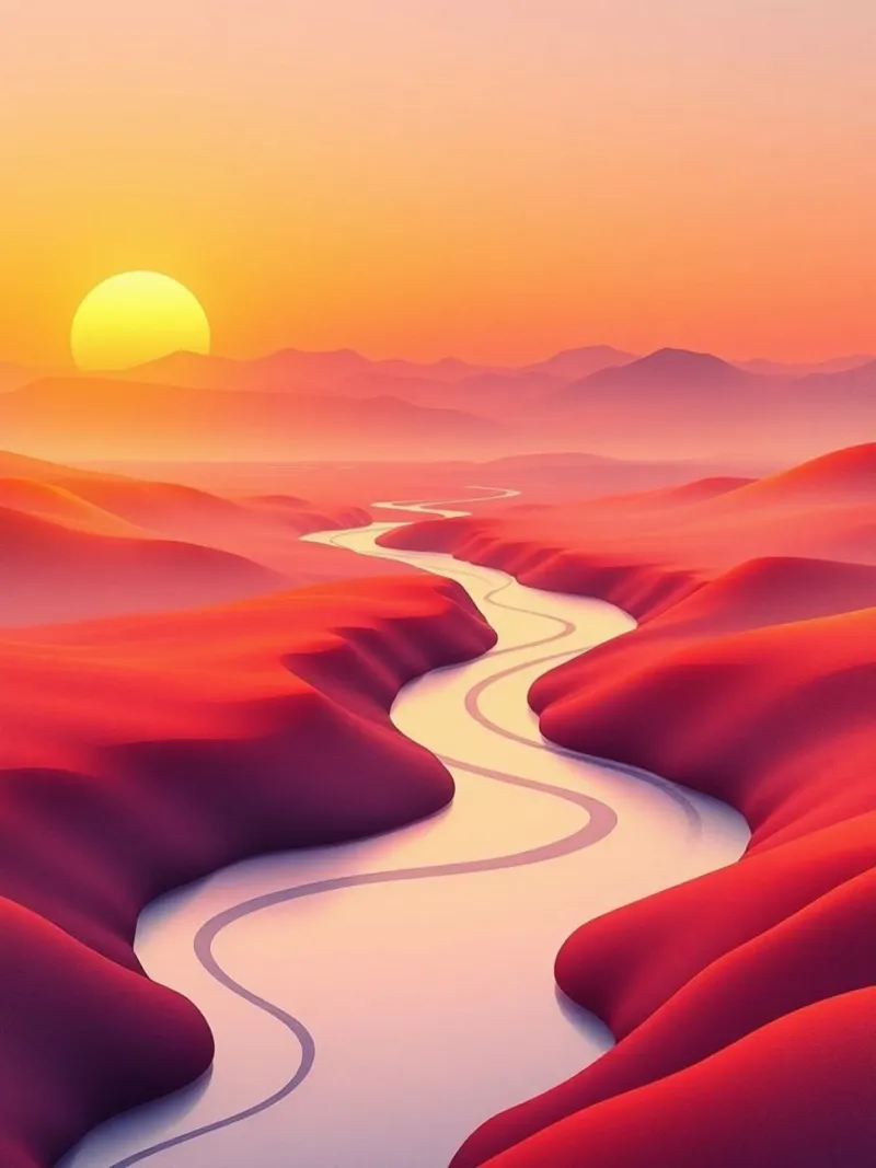 Sunrise Serenity: A Winding River Through the Crimson Desert canvas with Floater frame by Artistic-shop