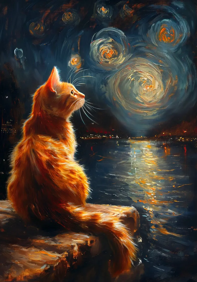 Ginger Cat Notte stellata poster da Stellar Creative