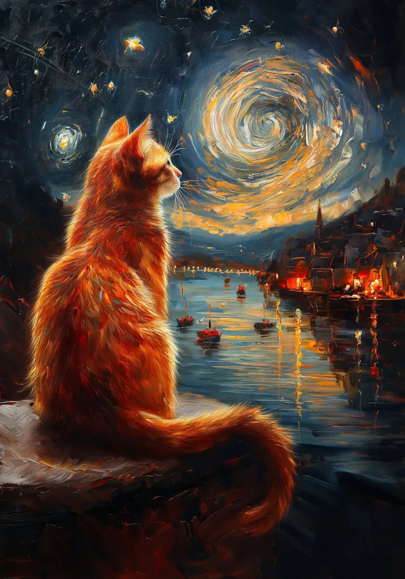 Ginger Cat Notte stellata poster da Stellar Creative
