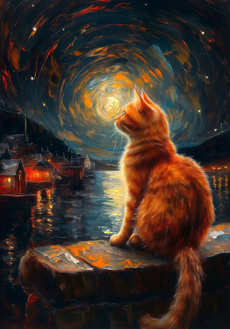 Ginger Cat Notte stellata poster da Stellar Creative