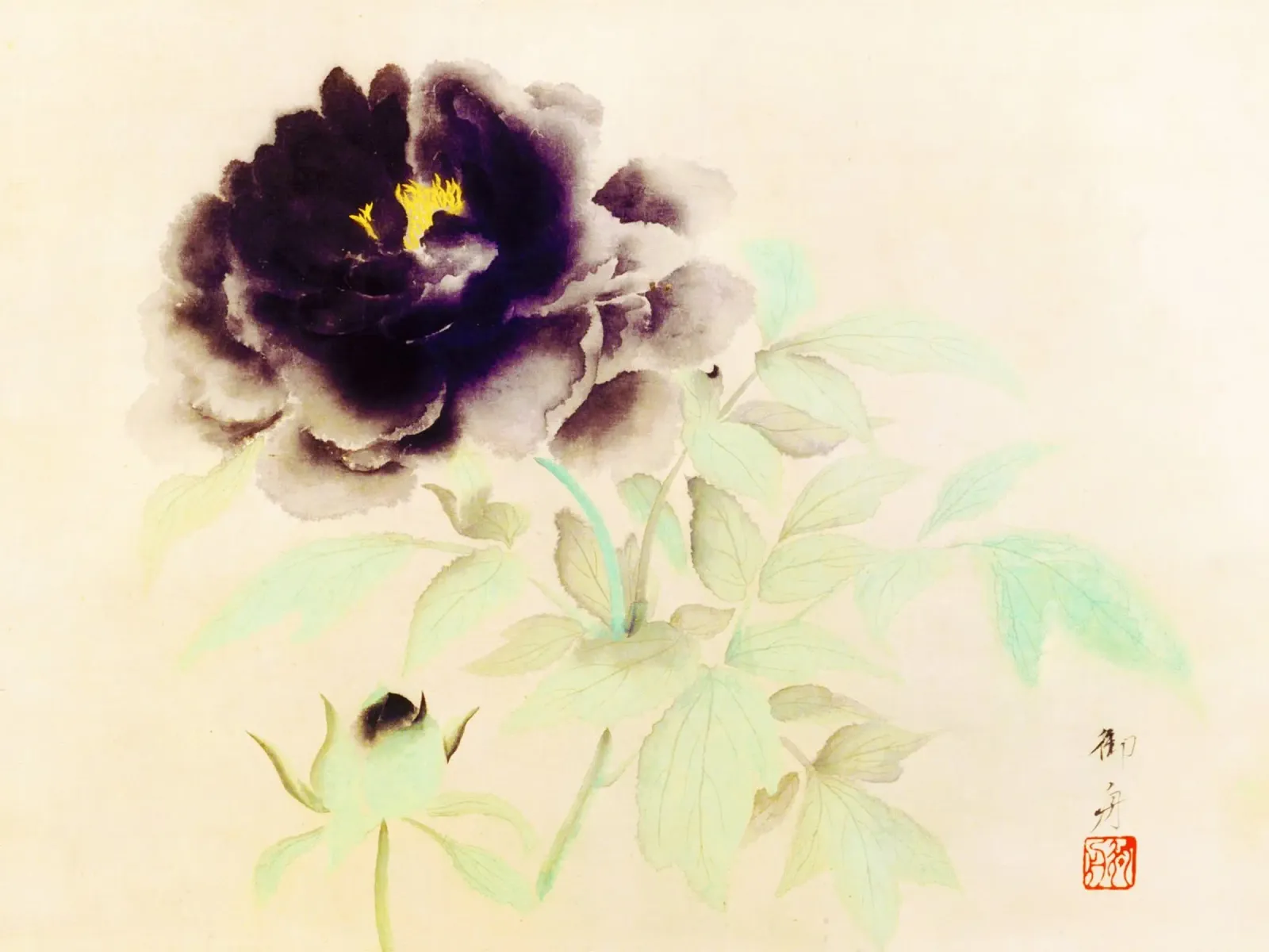 Peonie nere di Hayami Gyoshū. poster con telaio in plastica da Venus Art