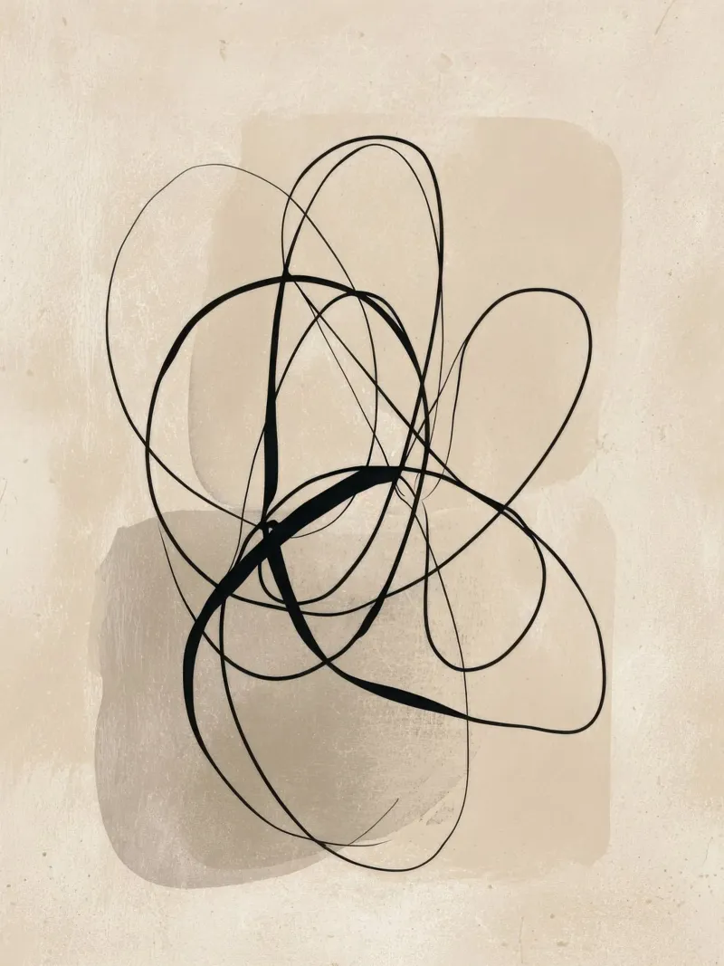 Minimal Abstract Line Art on Beige Background canvas with Floater frame by Artbyvo