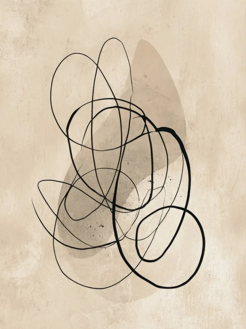 Minimalist Abstract Line Drawing on Beige Background canvas with Floater frame by Artbyvo