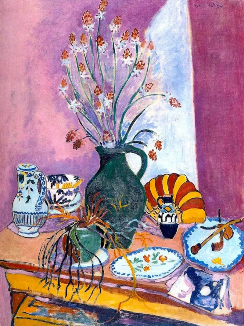antiques arranged on the table canvas with Floater frame by briyan shop