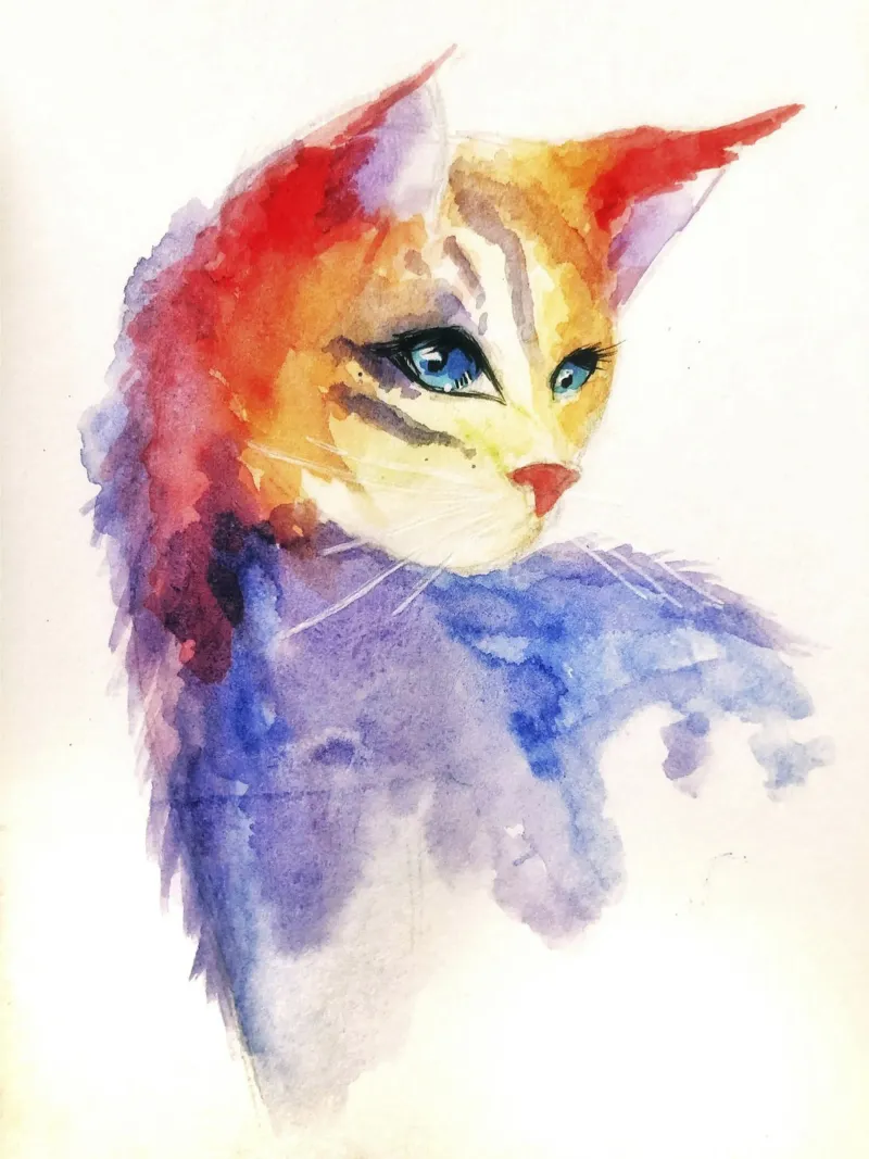 Ritratto di gatto ad acquerello tela con Cornice a cassetta da 🎨 Point and Art