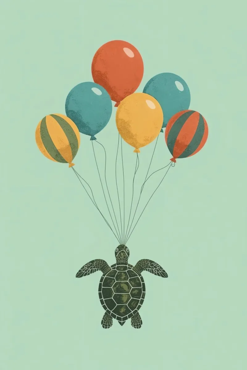 Turtle with Balloons canvas with Floater frame by DesignDoodle