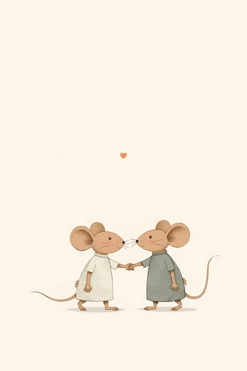 Liefdevolle twee muizen die elkaars hand vasthouden canvas met Baklijst van DesignDoodle