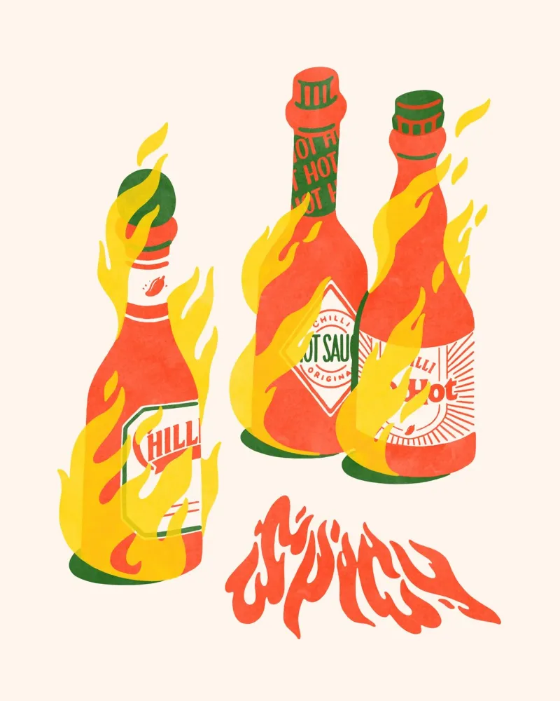 Spicy Sauces poster con telaio in plastica da illusthera