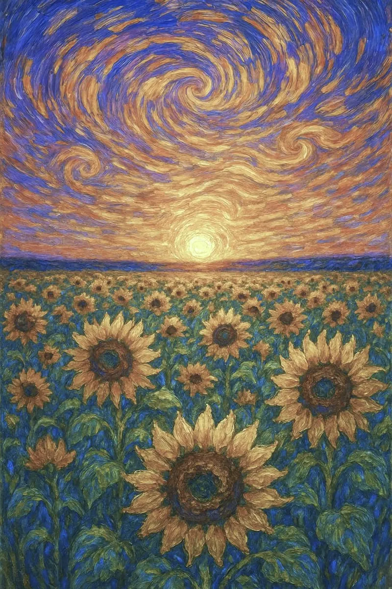 landscape sunflower and clouds canvas met Baklijst van Good days