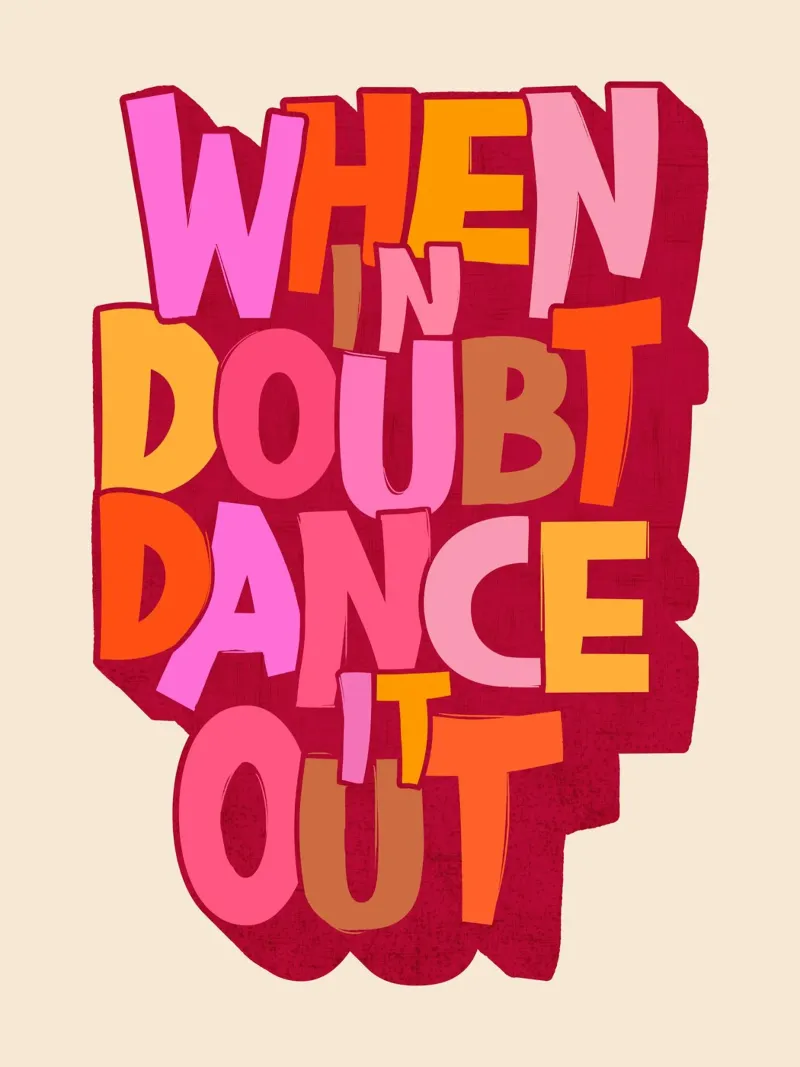 When in Doubt Dance It Out – Playful Retro Typography canvas with Floater frame by showmemars