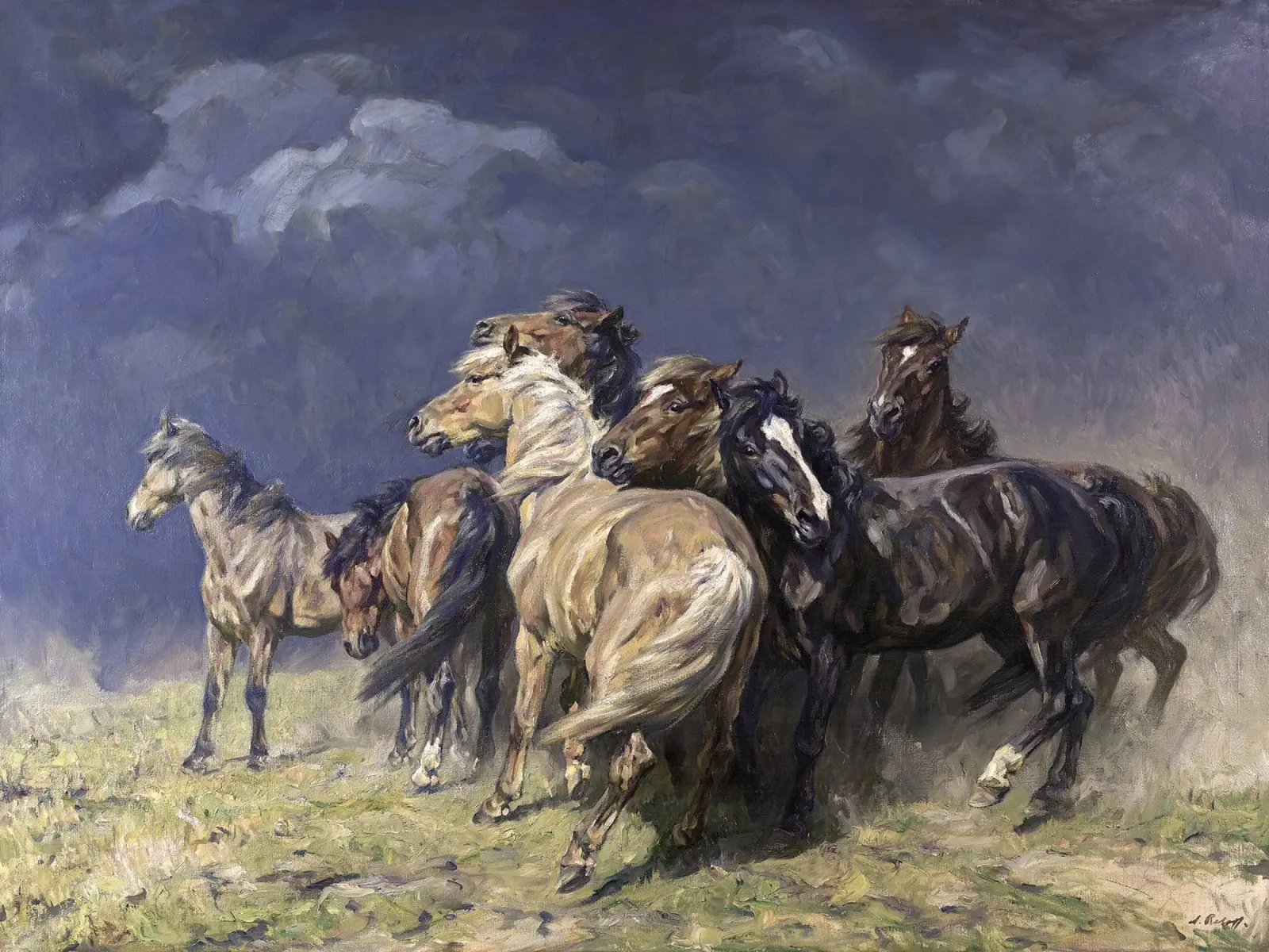 Horses in the Storm Wind poster con telaio in legno da apoloprints