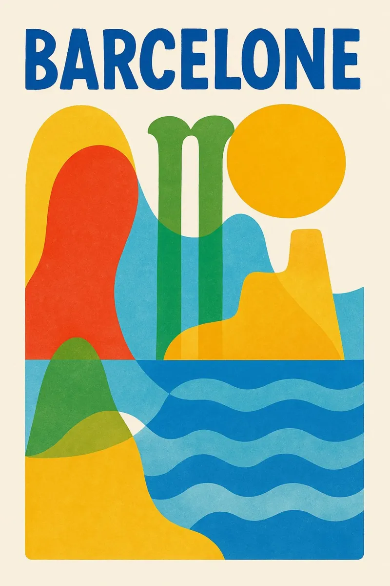 Affiche Barcelone - Poster abstrait tela con Cornice a cassetta da JETLAG | affiches voyage