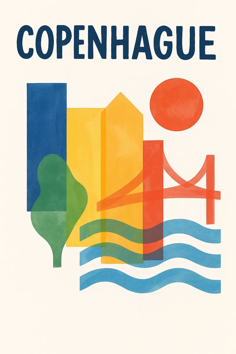 Affiche Copenhague - Poster abstrait tela con Cornice a cassetta da JETLAG | affiches voyage
