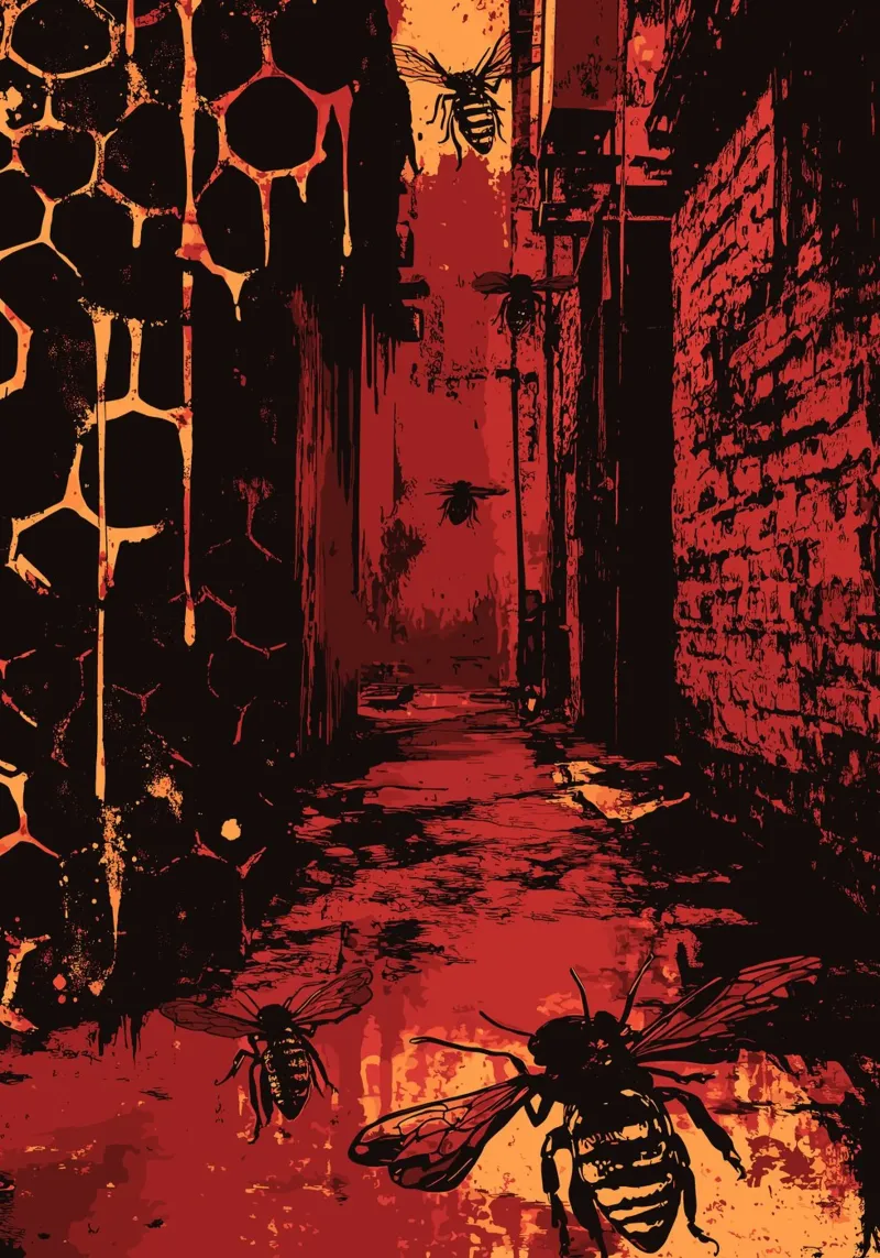 Nightmarish alleyway with bees and honeycombs canvas with Floater frame by pixelbull - medieval art and more