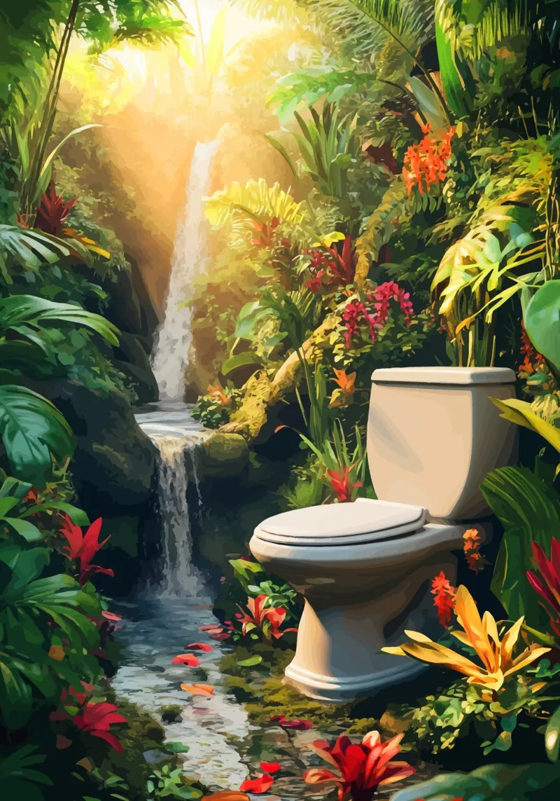 Toilette in un'oasi tropicale con cascata tela con Cornice a cassetta da pixelbull - medieval art and more