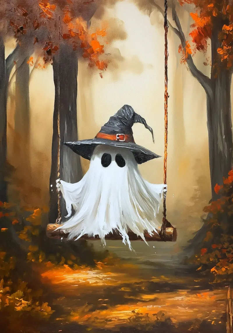 L'altalena dei fantasmi di Halloween poster con telaio in plastica da Fleur de Lys