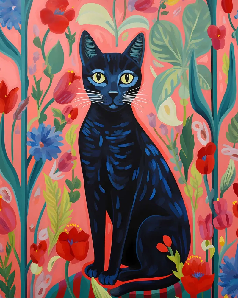 Gatto nero tra i fiori poster da David Jackson