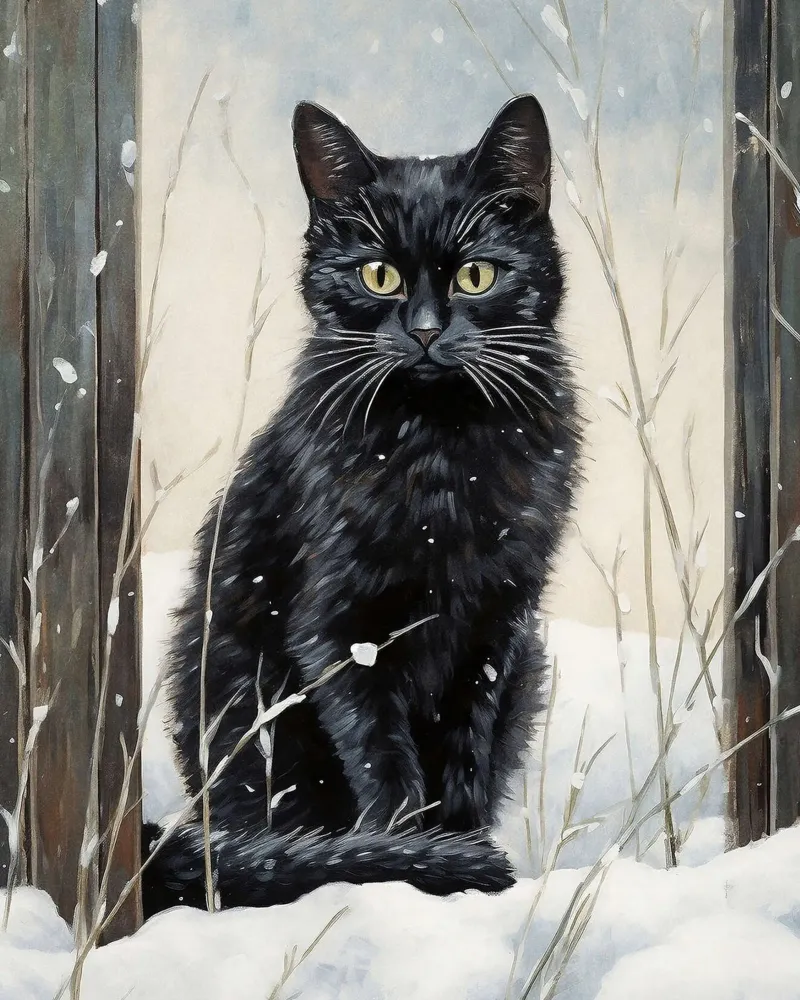 Gatto nero nella neve poster da David Jackson