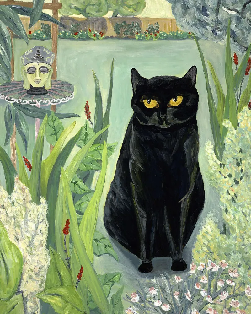 Gatto nero in giardino tela con Cornice a cassetta da David Jackson