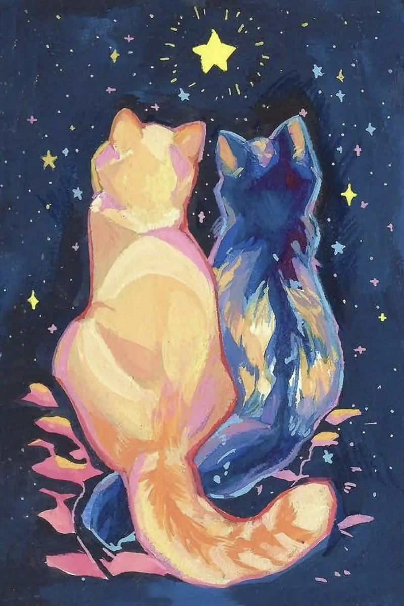 cat couple in stars tela con Cornice a cassetta da sunity