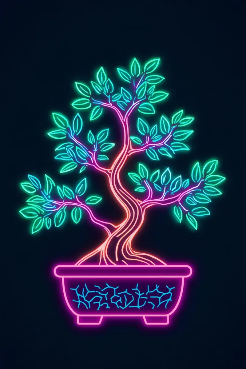 Neon Bonsai Tree in Purple Pot poster da DesignDoodle