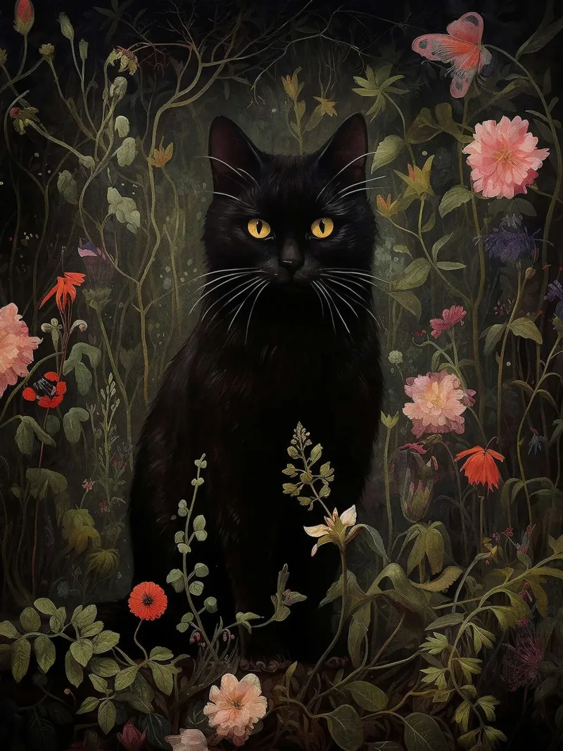 Gatto nero floreale poster da David Jackson