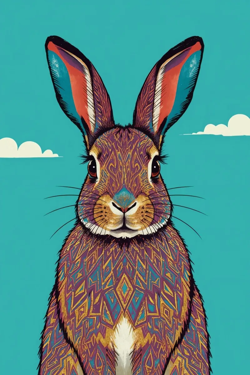 Patterned Rabbit Portrait with Blue Background canvas with Floater frame by DesignDoodle