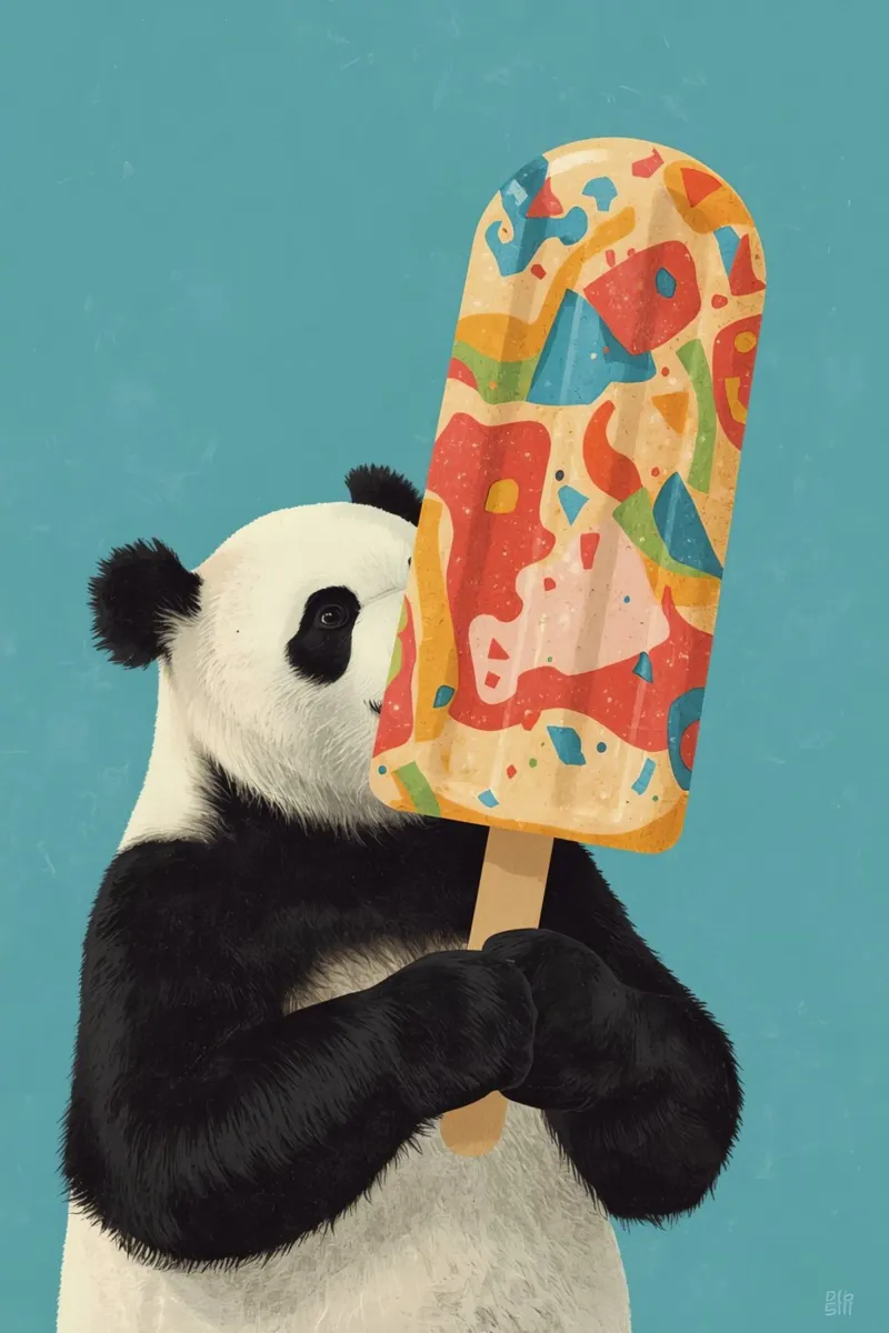 Panda che tiene in mano un grande ghiacciolo colorato tela con Cornice a cassetta da DesignDoodle
