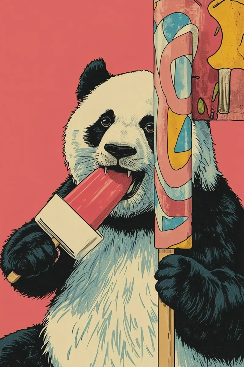 Panda eet ijslolly canvas met Baklijst van DesignDoodle