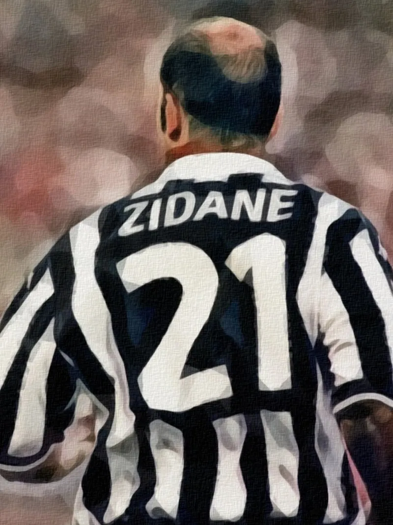 Ritratto iconico di Zinedine Zidane alla Juventus poster con telaio in plastica da dan band
