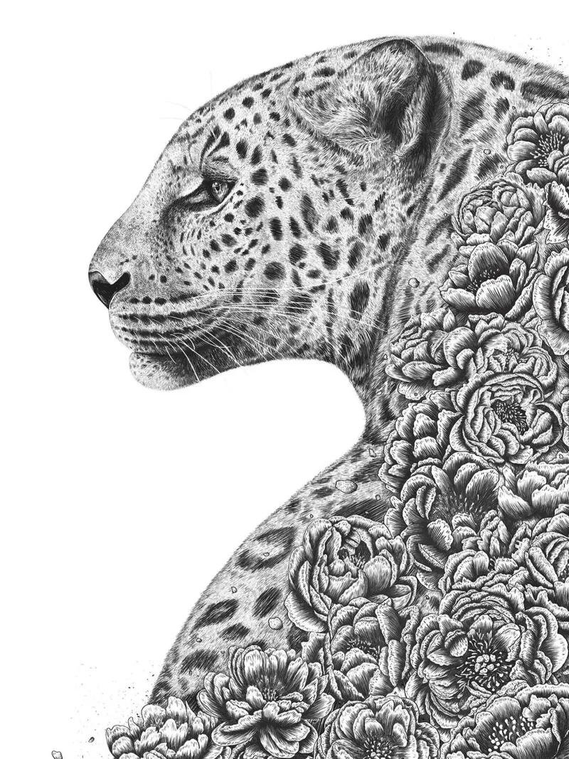 Leopardo con fiori poster da David Jackson