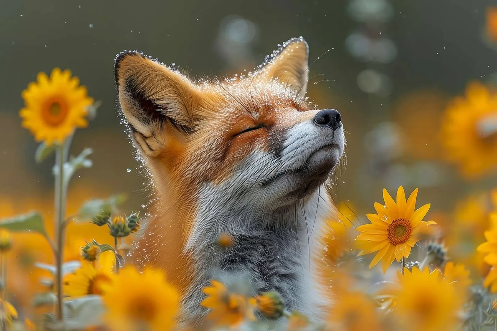 Meditierender Fuchs am Morgen Leinwand mit Schattenfugenrahmen von David Jackson
