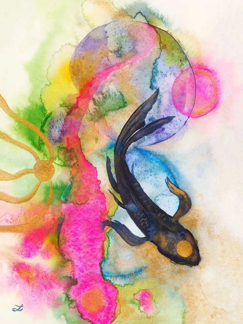 Meditazione con le Koi poster da David Jackson
