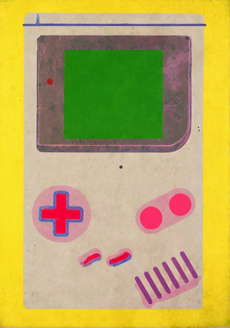 Retro Gameboy Poster - Pop art print for gamers:inside canvas with Floater frame by KUNSTstück