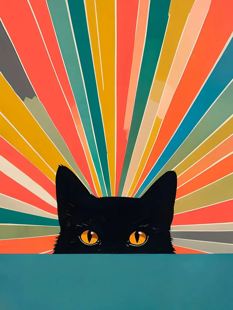 Retro zwarte kat canvas met Baklijst van David Jackson