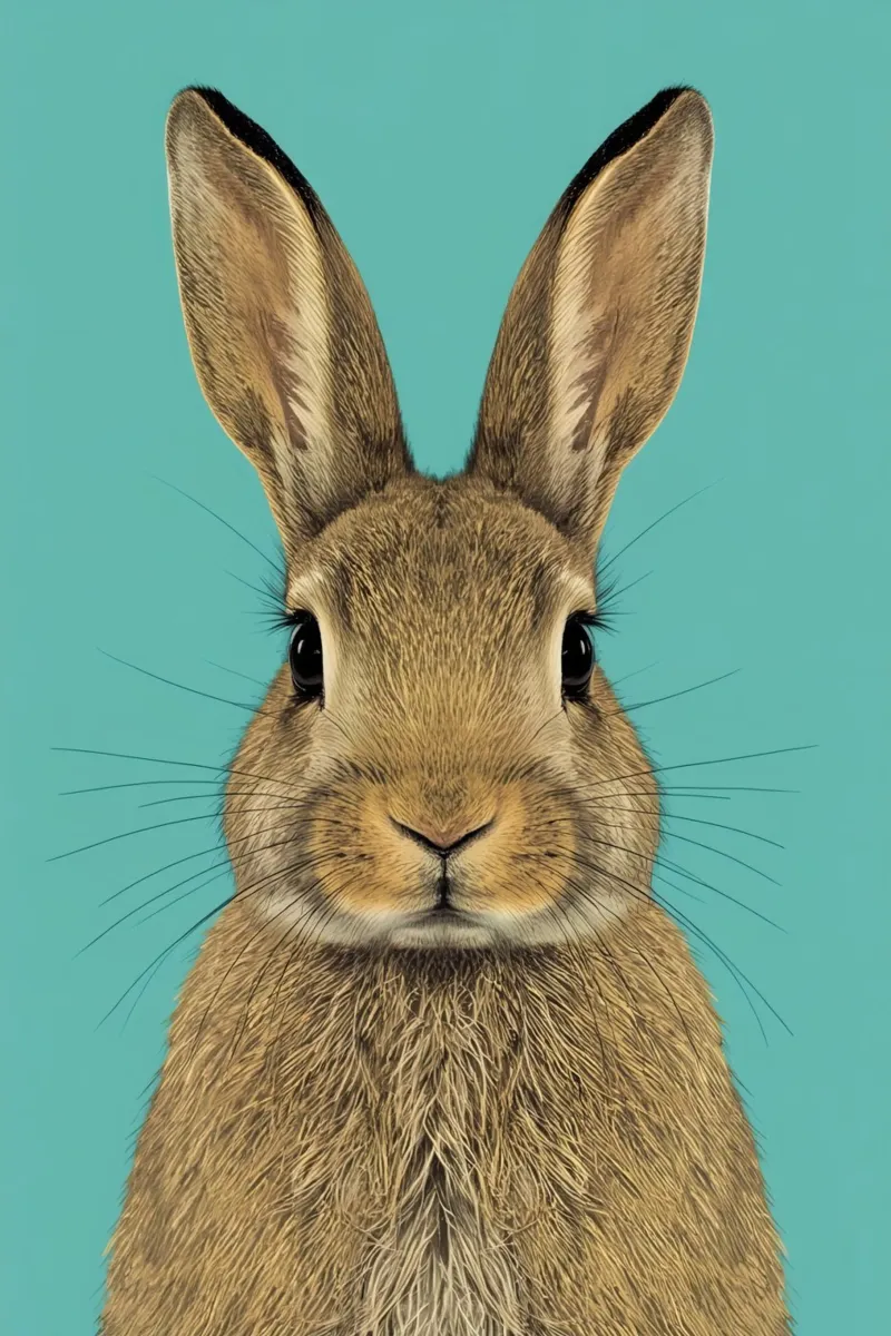Rabbit Portrait on Blue Background canvas with Floater frame by DesignDoodle